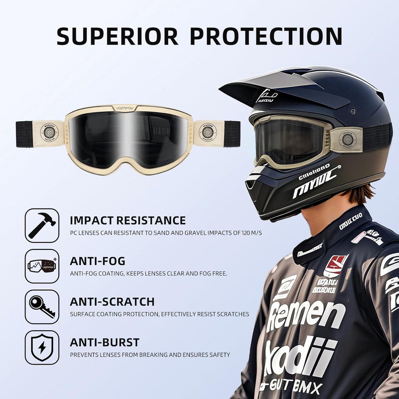 VOZAPOW Photochromic Motorcycle Goggles Anti Fog, OTG Dirt Bike Motocross Goggles UV Protection for Men Women MX Accessories - Image 2